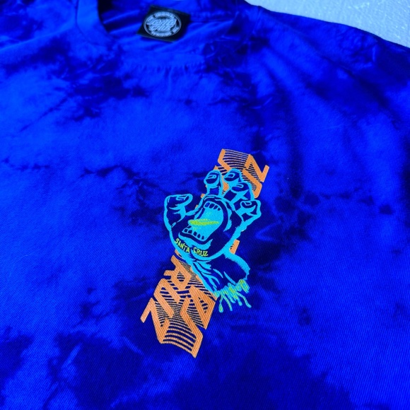 Large Men's Santa Cruz Blue Cloud Wash T-Shirt "Split Strip Hand" Graphic Tee - Picture 2 of 5